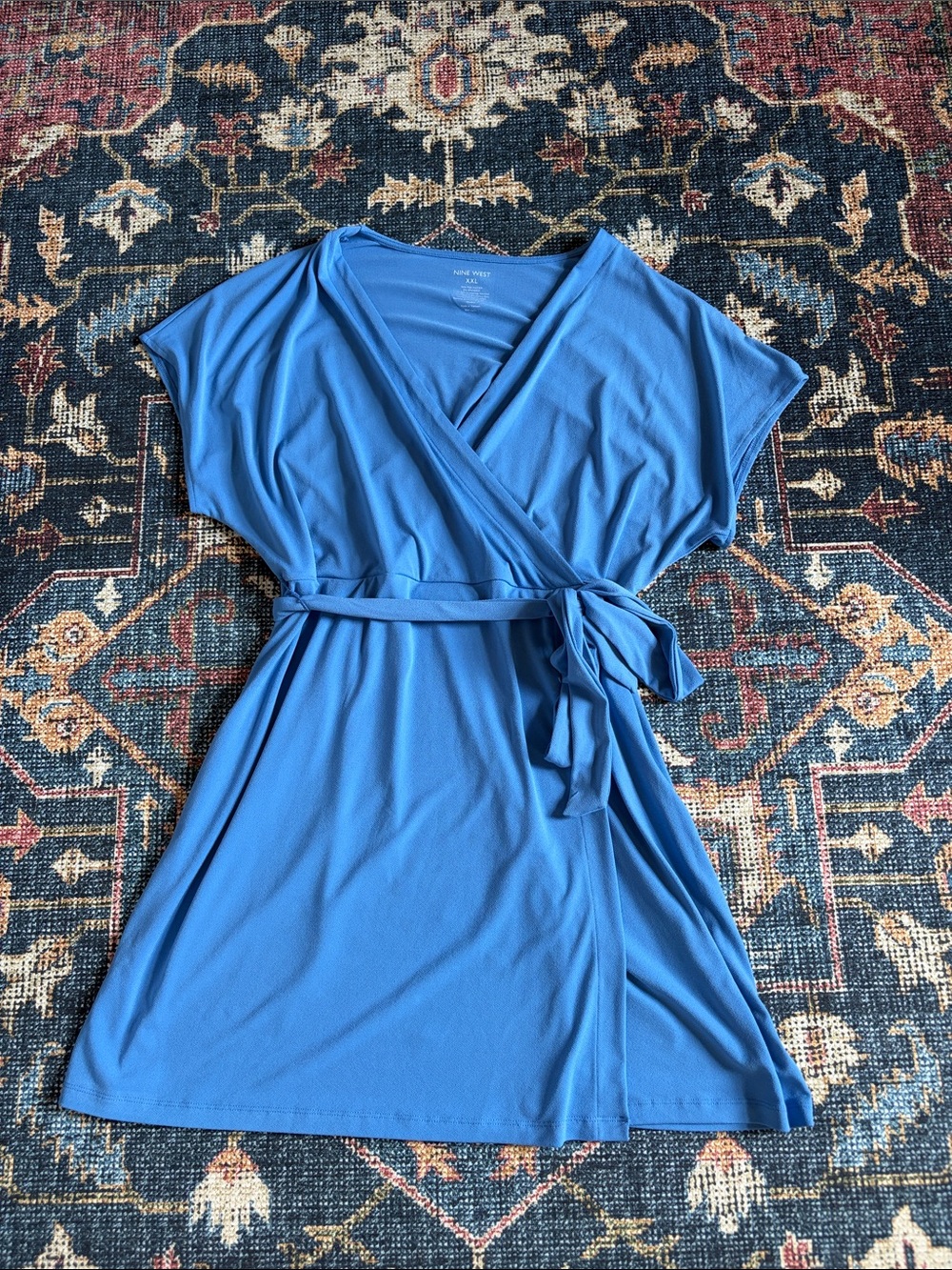 Nine West Blue Wrap Midi Dress